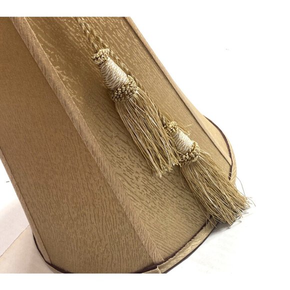 Vintage Golden Lampshade Horn Empire Tassels Red Ribbon Trim Luxury Home Lamps - Picture 3 of 8